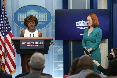 Karine Jean-Pierre speaks during a press briefing at the White House, Thursday, May 5, 2022, in Washington