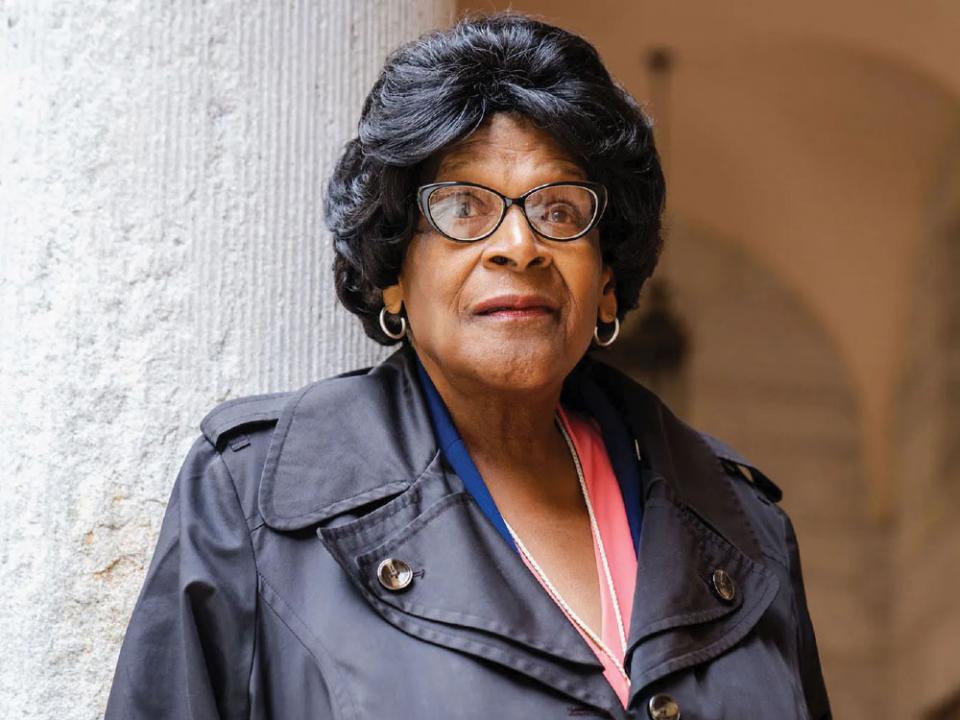 Althea Garrison stands for a portrait at the Boston Public Library in Boston, Massachusetts, on October 7, 2023. Photo by Vanessa Leroy for the 19th.