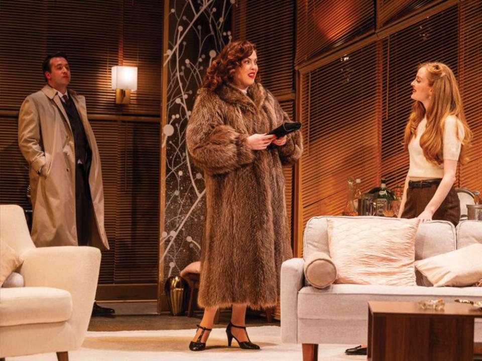 Michael Ryan Buckley, Lily Kaufman and Kimberlee Connor in Greater Boston Stage Company's "Dial M for Murder." Photo by Maggie Hall Photography.