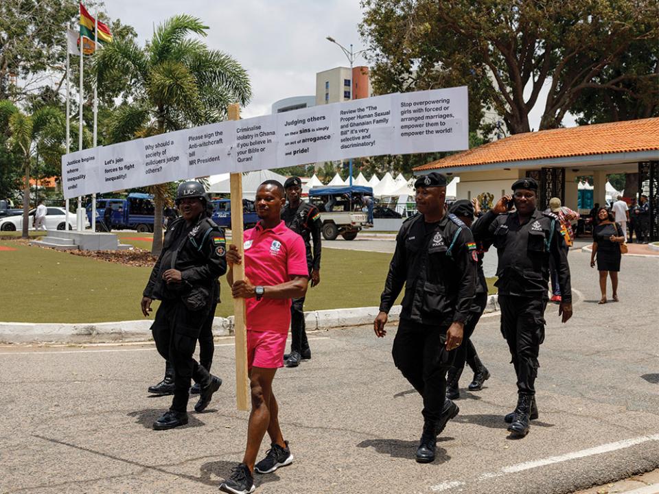 Texas Kadri Moro protests on the street of Accra, Ghana, Thursday Sept 12, 2024. AP photo by Misper Apawu.