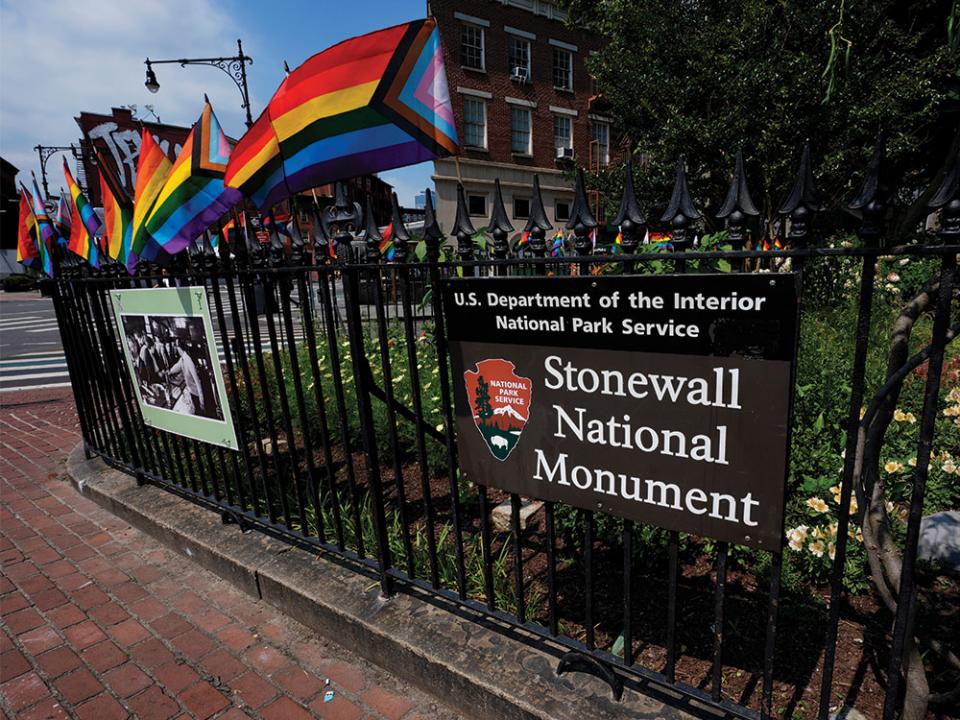  A National Park Service sign marks the Stonewall National Monument outside the Stonewall Inn, Monday, June 17, 2024, in New York. AP Photo by Pamela Smith.