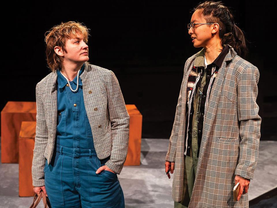 MK Tuomanen as Geraldyn Cobb and Hui Ying Wen as Ivy Rieker in the play "SPACE" at Central Square Theater . Photo by Nile Scott Studios.